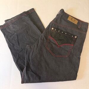 D-Max Mens Baggy Jeans Black Faux Snakeskin Studded 40x32 Y2K